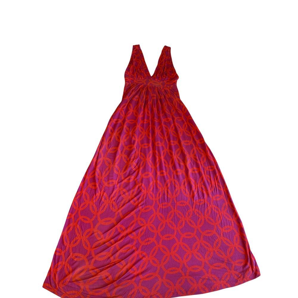 Tart Tropical Midcentury Boho Resortwear V Neck Sleevless Maxi Dress XS Pink - Picture 8 of 11